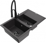 Granitinė virtuvinė plautuvė Mexen Gaspar su mai&scaron;ytuvu Aster ir sifonu 6507-76-73450-70-B, juoda