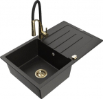 Granitinė virtuvinė plautuvė Mexen Bruno su mai&scaron;ytuvu ir sifonu, Metallic black/gold/black/gold