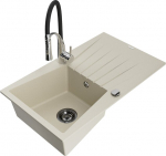 Granitinė virtuvinė plautuvė Mexen Cesar su mai&scaron;ytuvu ir sifonu, Beige/Black/Chrome