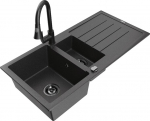 Granitinė virtuvinė plautuvė Mexen Andres su mai&scaron;ytuvu ir sifonu, Black granite/Black