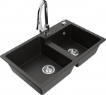 Granitinė virtuvinė plautuvė Mexen Tomas su mai&scaron;ytuvu ir sifonu, Metallic black/gold/Chrome