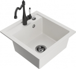 Granitinė virtuvinė plautuvė Mexen Vito su mai&scaron;ytuvu ir sifonu, White+Black