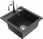 Granitinė virtuvinė plautuvė Mexen Vito su mai&scaron;ytuvu ir sifonu, Black granite+Chrome