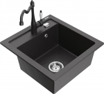 Granitinė virtuvinė plautuvė Mexen Vito su mai&scaron;ytuvu ir sifonu, Black granite