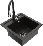 Granitinė virtuvinė plautuvė Mexen Vito su mai&scaron;ytuvu ir sifonu, Metallic black/gold+Black