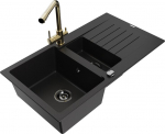 Granitinė virtuvinė plautuvė Mexen Matias su mai&scaron;ytuvu ir sifonu, Black/Gold