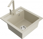 Granitinė virtuvinė plautuvė Mexen Vito su mai&scaron;ytuvu ir sifonu, Beige