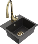 Granitinė virtuvinė plautuvė Mexen Milo su mai&scaron;ytuvu ir sifonu, Black granite+Gold