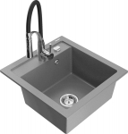 Granitinė virtuvinė plautuvė Mexen Vito su mai&scaron;ytuvu ir sifonu, Grey+Black/Chrome