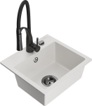 Granitinė virtuvinė plautuvė Mexen Milo su mai&scaron;ytuvu ir sifonu, White+Black
