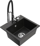 Granitinė virtuvinė plautuvė Mexen Milo su mai&scaron;ytuvu ir sifonu, Metallic black/Silver/Black/Chrome