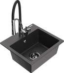 Granitinė virtuvinė plautuvė Mexen Milo su mai&scaron;ytuvu ir sifonu, Black granite+Black/Chrome