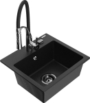 Granitinė virtuvinė plautuvė Mexen Milo su mai&scaron;ytuvu ir sifonu, Black/Chrome
