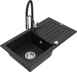 Granitinė virtuvinė plautuvė Mexen Pablo su mai&scaron;ytuvu ir sifonu, Black/Chrome