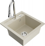 Granitinė virtuvinė plautuvė Mexen Vito su mai&scaron;ytuvu ir sifonu, Beige/Chrome