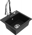 Granitinė virtuvinė plautuvė Mexen Milo su mai&scaron;ytuvu ir sifonu, Black/Chrome