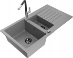 Granitinė virtuvinė plautuvė Mexen Matias su mai&scaron;ytuvu ir sifonu, Grey/Black/Chrome