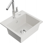 Granitinė virtuvinė plautuvė Mexen Milo su mai&scaron;ytuvu ir sifonu, White/Chrome