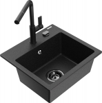Granitinė virtuvinė plautuvė Mexen Milo su mai&scaron;ytuvu ir sifonu, Metallic black/Silver/Black