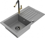 Granitinė virtuvinė plautuvė Mexen Pablo su mai&scaron;ytuvu ir sifonu, Grey/Black/Gold