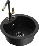 Granitinė virtuvinė plautuvė Mexen Diego su mai&scaron;ytuvu ir sifonu, Black/Gold
