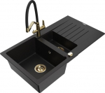 Granitinė virtuvinė plautuvė Mexen Matias su mai&scaron;ytuvu ir sifonu, Black/Gold
