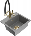 Granitinė virtuvinė plautuvė Mexen Milo su mai&scaron;ytuvu ir sifonu, Grey/Black/Gold
