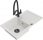 Granitinė virtuvinė plautuvė Mexen Pablo su mai&scaron;ytuvu ir sifonu, White+Black