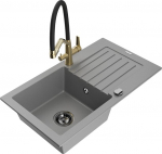 Granitinė virtuvinė plautuvė Mexen Pablo su mai&scaron;ytuvu ir sifonu, Grey/Black/Gold