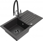 Granitinė virtuvinė plautuvė Mexen Pablo su mai&scaron;ytuvu ir sifonu, Black granite/Black/Chrome