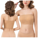 Liemenėlė be petne&scaron;ėlių bandeau, be lankelių, smėlio spalvos