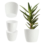 Apvalus gėlių vazonas su įdėklu gėlėms, baltas, 19 cm
