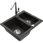 Granitinė plautuvė Mexen Carlo su mai&scaron;ytuvu Flora 6518-75-670401-00, juoda/auksinė metallic