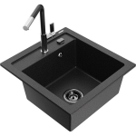 Vienguba granitinė plautuvė Mexen Vito su virtuvės mai&scaron;ytuvu Flora, Juoda/Sidabrinis metallic - 6503-73-670401-07-B