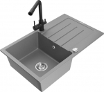 Granitinė virtuvinė plautuvė Mexen Bruno su mai&scaron;ytuvu ir sifonu, Grey/Black
