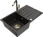 Granitinė virtuvinė plautuvė Mexen Bruno su mai&scaron;ytuvu ir sifonu, Metallic black/gold/black/gold