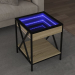 Kavos staliukas su infinity led lemputėmis, ąžuolo, 40x40x49cm