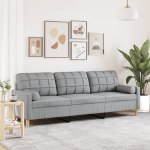 Trivietė sofa su pagalvėlėmis, &scaron;viesiai pilka, 210cm, audinys