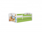 Vaiki&scaron;ka lova su stalčiumi ir čiužiniu Kocot Kids BabyDreams Green animals, 140x70 cm, žalia