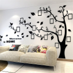 Tapetai,Sienos lipdukų medis | 3D freskos lipdukas | DIY nuotraukų rėmelis | Kambario dekoras | Juoda Kairė | 150x210 cm,