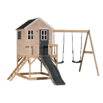 Vaikų medinė žaidimų aik&scaron;telė, žaidimų namelis su sūpynėmis, Wendi Toys M28G, pilka, 330 x 405 x 242 cm