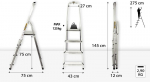 Drabest aliumininės kopėčios namams, 4 pakopos, 125 kg - saugus darbas namuose ir renovuojant - apkrova 125 kg - tvirta konstrukcija - neslystančios kojelės - kopėčios 60 cm - 0,43 x 1,45 x 0,75 m