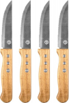 Masterchef peilis kepsniams, medinė rankena, dantytas peilis mėsai, būtini stalo įrankiai kepsniams, nerūdijantis plienas, 24,5 cm peilis, didelis, rankenos su kniedėmis, pagamintos i&scaron; akacijos medienos, 4 vnt. rinkinys