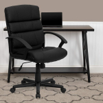 Flash Furniture Lane vidutinio auk&scaron;čio odinė mink&scaron;ta pasukama biuro kėdė su porankiais, juoda