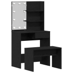 makiažo staliuko komplektas su LED juodų ąžuolo inžinierijos mediena,LED makiažo stalas juodų ąžuolo - 74.5x40x141 cm, pagamintas i&scaron; inžinierijos medienos,makiažo kėdė juodų ąžuolo 70x35x45 cm inžinierijos mediena