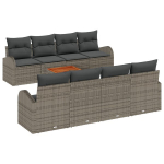 9 dalių sodo sofos komplektas su pagalvėlėmis pilkas Poly Rattan Acacia