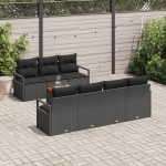 8 dalių Sodo Sofa Rinkinys su Pagalvėlėmis Juodas Poli Ratanas Akacija,2-vietė Sodo Sofa su Pagalvėlėmis Juoda Poli Ratanas
