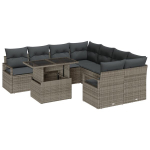 9 dalių sodo sofa komplektas su pagalvėmis pilkame Poli ratanas,dvivietė sodo sofa su pagalvėmis pilkame Poli ratanas