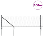 &Scaron;e&scaron;iakampė tvora pilka 0.6x100 m plienas,Tvoros stulpai su smaigaliu 13 vnt. &Oslash;32 mm 80 cm Cinkuoto plieno