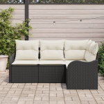 4 dalių sodo sofa komplektas su pagalvėmis, juodas poli ratanas,2 vietų sodo sofa su saugykla ir pagalvėmis, juodas poli ratanas